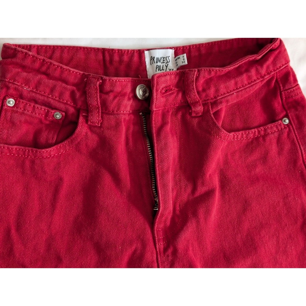 Princess Polly XX Red Wide Leg High Waisted Denim Jeans Juniors Womens Size 0 - Picture 6 of 16